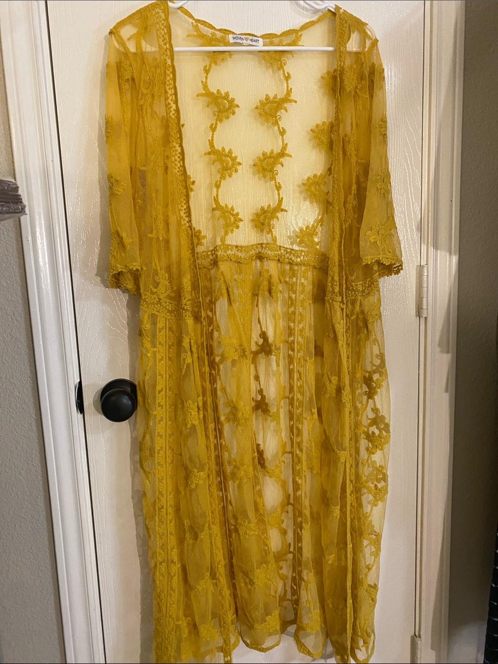 Woven Heart Mustard Lace Sheer Overlay